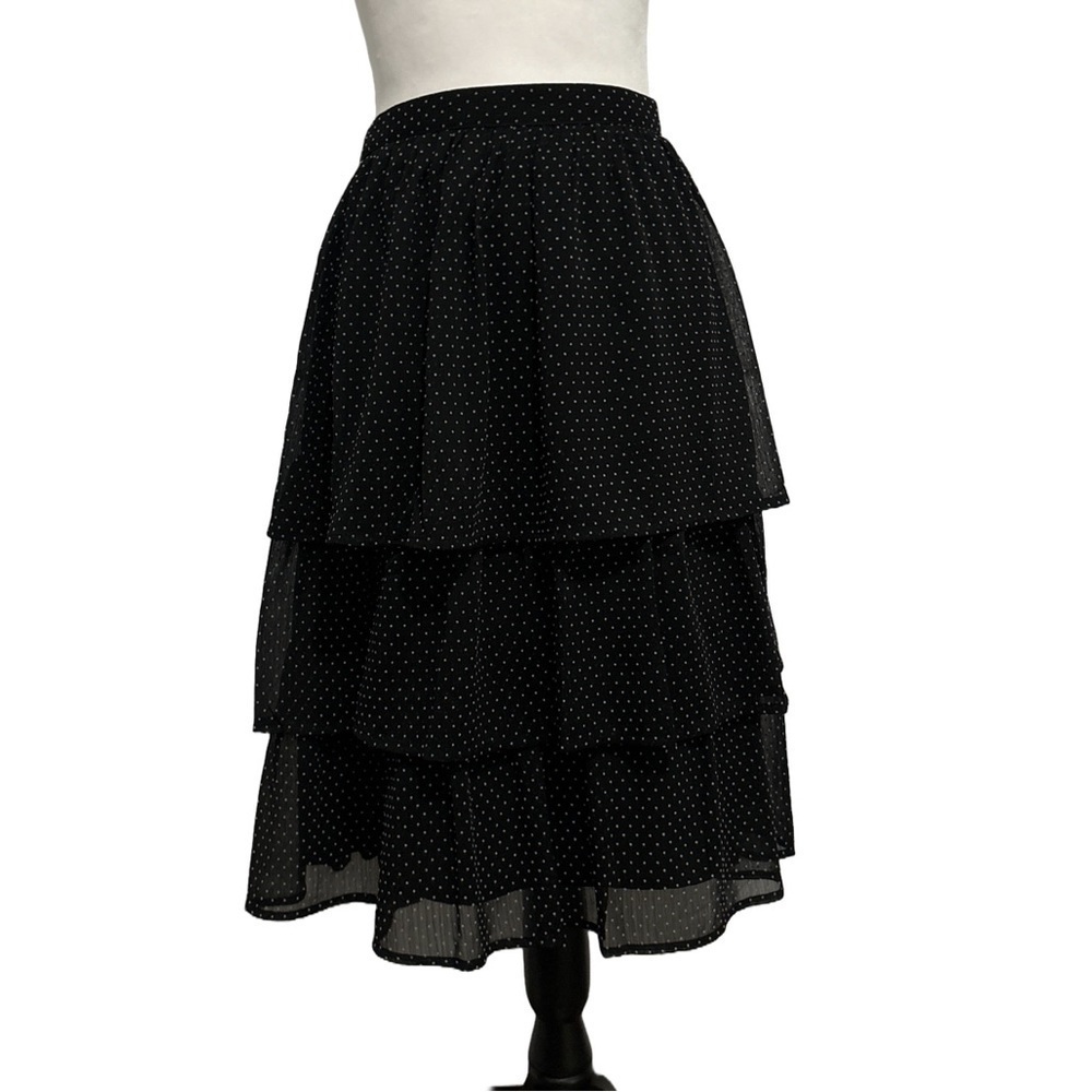 J.Crew Polka Dot Black & White Tiered MIDI Skirt Elastic Waist Size PS - Picture 2 of 7
